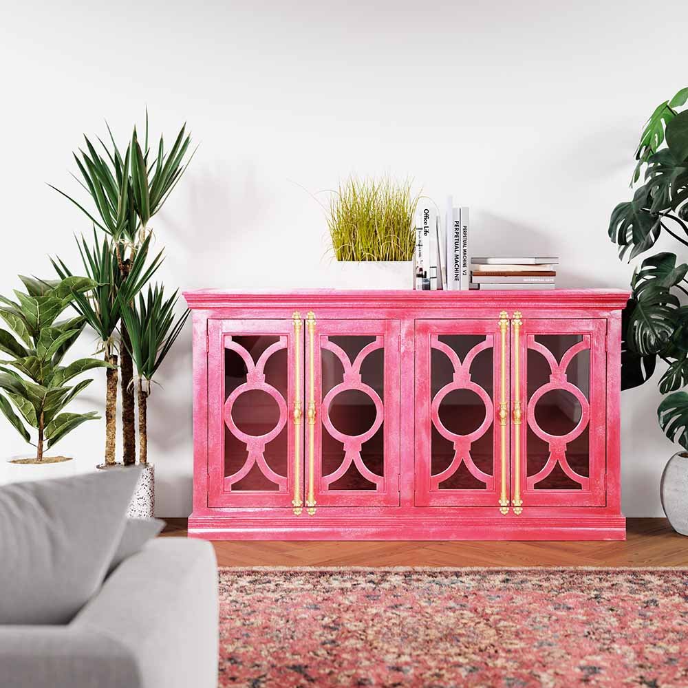 Buy Blue City Decor Arched Reflection 4-Door Wooden Sideboard | Wooden Sideboard | Living Room Furniture | Dining Room Furniture | Wooden Cabinet | Cabinet | Sideboard | Blue City Decor