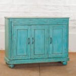 Buy Blue City Decor Artisan Carved Azure 3-Door Sideboard | Wooden Sideboard | Living Room Furniture | Dining Room Furniture | Wooden Cabinet | Cabinet | Sideboard | Blue City Decor