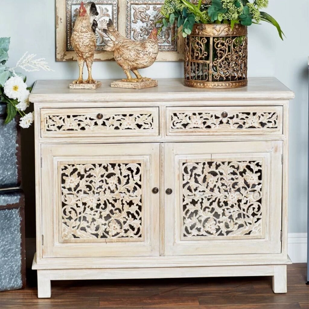Buy Blue City Decor White Mist Jali Carved Sideboard | Wooden Sideboard | Living Room Furniture | Dining Room Furniture | Wooden Cabinet | Cabinet | Sideboard | Blue City Decor