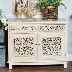 Buy Blue City Decor White Mist Jali Carved Sideboard | Wooden Sideboard | Living Room Furniture | Dining Room Furniture | Wooden Cabinet | Cabinet | Sideboard | Blue City Decor