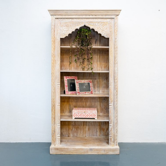 Buy Blue City Decor Oasis Crest Carved Mango Wood Bookshelf | Bookshelf | Wooden Bookshelf | Living Room Furniture | Dining Room Furniture | Wooden Crockery Unit | Crockery Unit | Display Unit | Wooden Display Unit | Blue City Decor