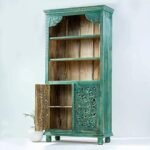 Blue City Decor Hand-Carved Oasis Wooden Bookshelf Cabinet - Image 3
