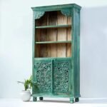 Buy Blue City Decor Hand-Carved Oasis Wooden Bookshelf Cabinet | Bookshelf | Wooden Bookshelf | Living Room Furniture | Dining Room Furniture | Wooden Crockery Unit | Crockery Unit | Display Unit | Wooden Display Unit | Blue City Decor