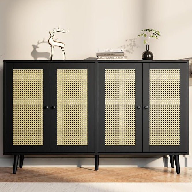 Buy Blue City Decor Golden Weave 4-Door Rattan Sideboard | Wooden Sideboard | Living Room Furniture | Dining Room Furniture | Wooden Cabinet | Cabinet | Sideboard | Blue City Decor