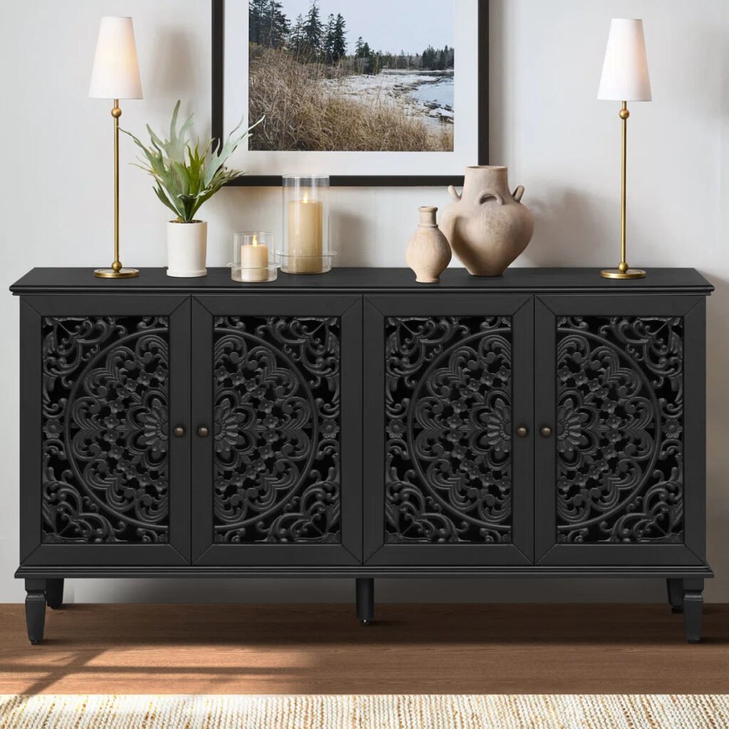 Buy Blue City Decor Floral Dynasty Hand-Carved Wood Cabinet | Wooden Sideboard | Living Room Furniture | Dining Room Furniture | Wooden Cabinet | Cabinet | Sideboard | Blue City Decor