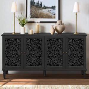 Buy Blue City Decor Floral Dynasty Hand-Carved Wood Cabinet | Wooden Sideboard | Living Room Furniture | Dining Room Furniture | Wooden Cabinet | Cabinet | Sideboard | Blue City Decor