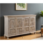 Buy Blue City Decor Artisan Crest Carved Wooden Sideboard | Wooden Sideboard | Living Room Furniture | Dining Room Furniture | Wooden Cabinet | Cabinet | Sideboard | Blue City Decor