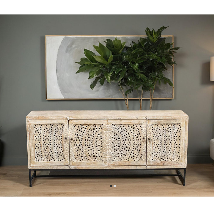 Buy Blue City Decor Heritage Craft Solid Wood Sideboard | Wooden Sideboard | Living Room Furniture | Dining Room Furniture | Wooden Cabinet | Cabinet | Sideboard | Blue City Decor