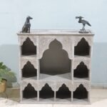 Blue City Decor Grey Royale Carved Solid Wood Bookshelf - Image 2