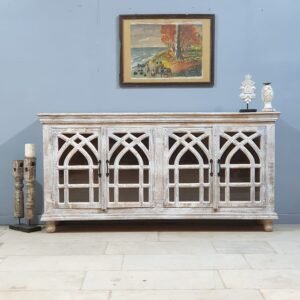 Buy Blue City Decor Arched Heritage Glass Solid Wood Sideboard | Wooden Sideboard | Living Room Furniture | Dining Room Furniture | Wooden Cabinet | Cabinet | Sideboard | Blue City Decor