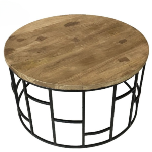 Buy Blue City Decor Mango Round Wood Coffee Table with Metal Base | Coffee Table | Wooden Coffee Table | Living Room Furniture | Solid Wood Furniture | Blue City Decor