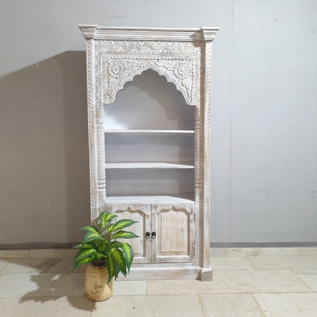 Buy Blue City Decor Mehrab Crest Hand-Carved Wooden Bookshelf | Bookshelf | Wooden Bookshelf | Living Room Furniture | Dining Room Furniture | Wooden Crockery Unit | Crockery Unit | Display Unit | Wooden Display Unit | Blue City Decor