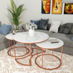 Blue City Decor Copper Aura Marble & Metal Coffee Table Trio - Image 4