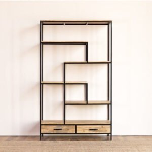 Buy Blue City Decor Acacia Edge Dual-Drawer Display Bookcase | Bookshelf | Wooden Bookshelf | Living Room Furniture | Dining Room Furniture | Wooden Crockery Unit | Crockery Unit | Display Unit | Wooden Display Unit | Blue City Decor