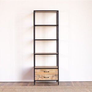 Buy Blue City Decor Industrial Acacia Dual-Drawer Bookcase | Bookshelf | Wooden Bookshelf | Living Room Furniture | Dining Room Furniture | Wooden Crockery Unit | Crockery Unit | Display Unit | Wooden Display Unit | Blue City Decor