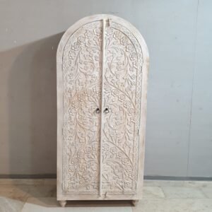 Buy Blue City Decor Whitewash Heritage Carved Cabinet | Wardrobe | Wooden Wardrobe | Almirah | Wooden Almirah | Bedroom Furniture | Solid Wood Furniture | Blue City Decor