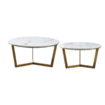 Blue City Decor Luxe Marble-Top Dual Coffee Table Set in Gold - Image 3