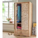 Blue City Decor Natural Jodhpur Carved Wooden Almirah - Image 3