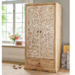 Buy Blue City Decor Natural Jodhpur Carved Wooden Almirah | Wardrobe | Wooden Wardrobe | Almirah | Wooden Almirah | Bedroom Furniture | Solid Wood Furniture | Blue City Decor