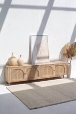 Blue City Decor Rattan Crest Arched Door TV Cabinet - Image 3