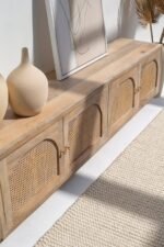 Blue City Decor Rattan Crest Arched Door TV Cabinet - Image 4