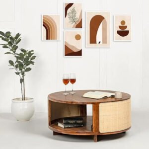 Buy Blue City Decor Mango Weave Round Coffee Table | Coffee Table | Wooden Coffee Table | Living Room Furniture | Solid Wood Furniture | Blue City Decor