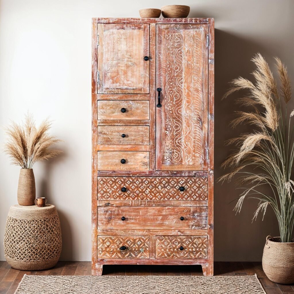 Buy Blue City Decor Heritage Rustica Solid Wood Cupboard | Wardrobe | Wooden Wardrobe | Almirah | Wooden Almirah | Bedroom Furniture | Solid Wood Furniture | Blue City Decor