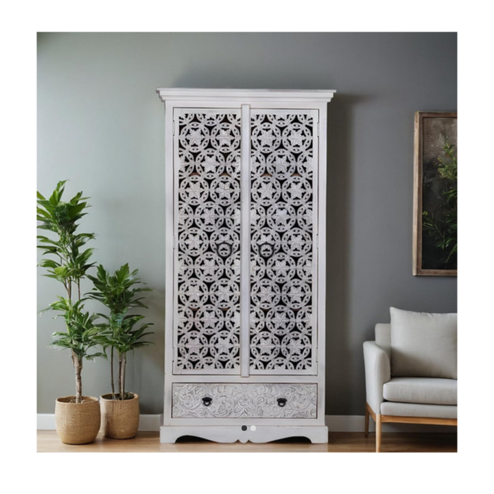 Buy Blue City Decor Classic Jaali Hand-Carved Wardrobe | Wardrobe | Wooden Wardrobe | Almirah | Wooden Almirah | Bedroom Furniture | Solid Wood Furniture | Blue City Decor