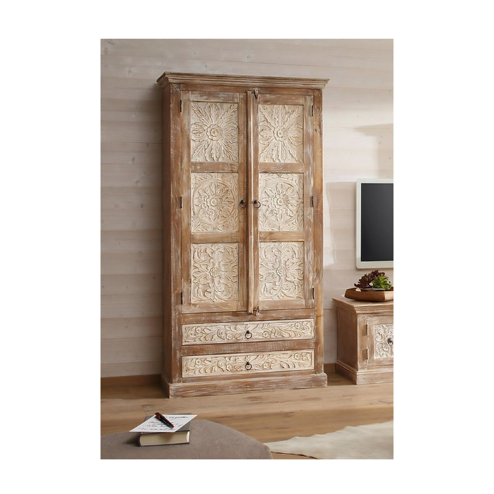 Buy Blue City Decor Regal Artisan Hand-Carved Wardrobe | Wardrobe | Wooden Wardrobe | Almirah | Wooden Almirah | Bedroom Furniture | Solid Wood Furniture | Blue City Decor