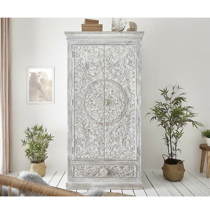 Buy Blue City Decor Classic Carved Wooden Almirah | Wardrobe | Wooden Wardrobe | Almirah | Wooden Almirah | Bedroom Furniture | Solid Wood Furniture | Blue City Decor