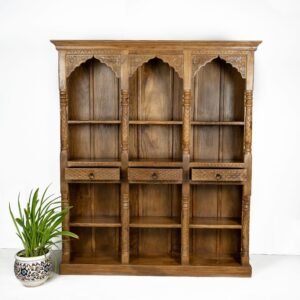 Buy Blue City Decor Vintage Crest Arched Wood Bookshelf | Bookshelf | Wooden Bookshelf | Living Room Furniture | Dining Room Furniture | Wooden Crockery Unit | Crockery Unit | Display Unit | Wooden Display Unit | Blue City Decor