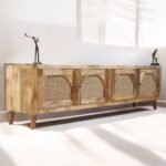 Buy Blue City Decor Arched Rattan Crest TV Cabinet | Bookshelf | Wooden Bookshelf | Living Room Furniture | Dining Room Furniture | Wooden Crockery Unit | Crockery Unit | Display Unit | Wooden Display Unit | Blue City Decor