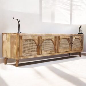 Buy Blue City Decor Arched Rattan Crest TV Cabinet | Bookshelf | Wooden Bookshelf | Living Room Furniture | Dining Room Furniture | Wooden Crockery Unit | Crockery Unit | Display Unit | Wooden Display Unit | Blue City Decor