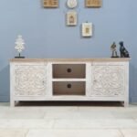 Blue City Decor White Oasis Hand-Carved TV Cabinet - Image 2