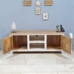 Blue City Decor White Oasis Hand-Carved TV Cabinet - Image 4