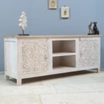 Blue City Decor White Oasis Hand-Carved TV Cabinet - Image 5