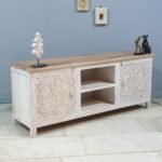 Blue City Decor White Oasis Hand-Carved TV Cabinet - Image 3