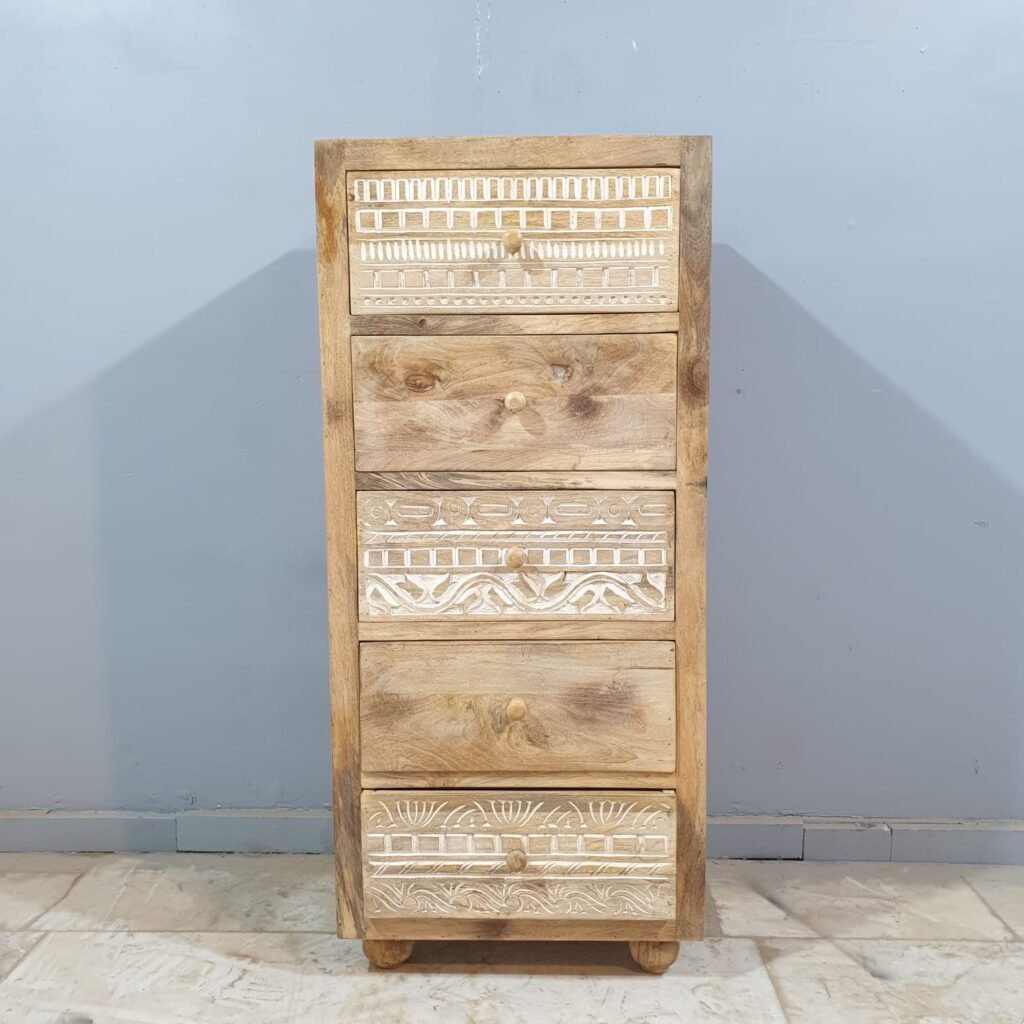 Buy Blue City Decor Natural Jodhpuri Tall Chest of Drawers | Chest of Drawers | Wooden Chest of Drawers | Bedroom Furniture | Living Room Furniture | Solid Wood Furniture | Blue City Decor