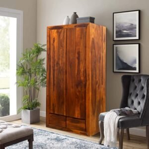 Buy Blue City Decor Walnut Essence 2-Door Wardrobe | Wardrobe | Wooden Wardrobe | Almirah | Wooden Almirah | Bedroom Furniture | Solid Wood Furniture | Blue City Decor