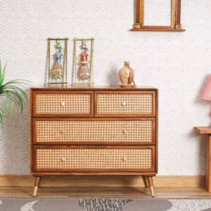 Buy Blue City Decor Rattan Harmony Four-Drawer Wooden Chest | Chest of Drawers | Wooden Chest of Drawers | Bedroom Furniture | Living Room Furniture | Solid Wood Furniture | Blue City Decor