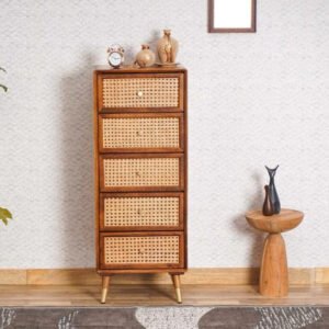 Buy Blue City Decor Rattan Crest Tallboy Chest of Drawers | Chest of Drawers | Wooden Chest of Drawers | Bedroom Furniture | Living Room Furniture | Solid Wood Furniture | Blue City Decor