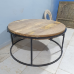 Blue City Decor Artisan Round Mango Wood & Metal Coffee Table - Image 2