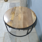 Blue City Decor Artisan Round Mango Wood & Metal Coffee Table - Image 3