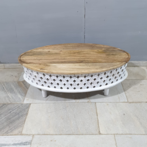 Buy Blue City Decor Vintage Carved Elliptical Coffee Table | Coffee Table | Wooden Coffee Table | Living Room Furniture | Solid Wood Furniture | Blue City Decor
