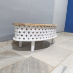 Blue City Decor Vintage Carved Elliptical Coffee Table - Image 3