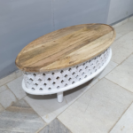 Blue City Decor Vintage Carved Elliptical Coffee Table - Image 2