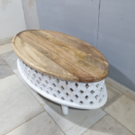 Blue City Decor Vintage Carved Elliptical Coffee Table - Image 5