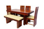 Blue City Decor VintageAura 6 Seater Wood Dining Suite with Bench - Image 4