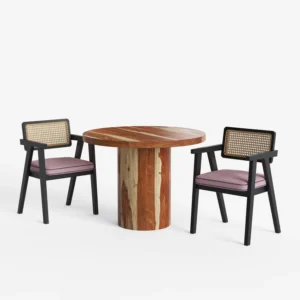 Buy Blue City Decor HeritageLine 2-Seater Dining Table Set | Dining Set | Wooden Dining Set | Rattan Furniture | Dining Room Furniture | Solid Wood Furniture | Blue city Decor