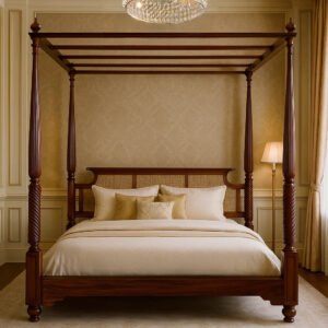 Buy Blue City Decor Rattan Elegance Handcrafted Wooden Poster Bed | Beds | King Size Bed | King Bed | Queen Size Bed | Queen Bed | Wooden Bed | Poster Bed | Double Bed | Bedroom Furniture | Blue City Decor